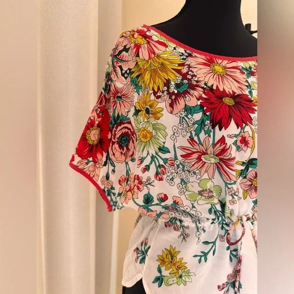 Anthropologie Floral Dolman Sleeve Crop Blouse Top Small Tassels Size XS - Picture 3 of 12